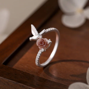 Sculpted Bird Pink Rose Bypass Stacking Ring - Perimade & Co.