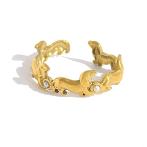 Sculpted Dachshund Pearl Stacking Open Ring - Perimade & Co.