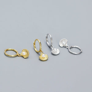 Seashell Pearl Dangle Drop Hoop Earrings - Perimade & Co.