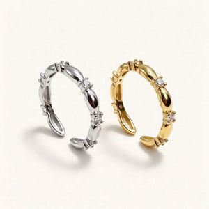 Segmented Rice Beaded CZ Accent Open Ring - Perimade & Co.