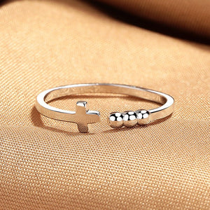 Silver Cross Bead Open Stacking Band Ring - Perimade & Co.