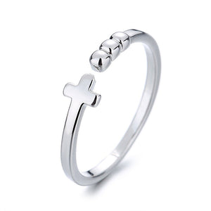 Silver Cross Bead Open Stacking Band Ring - Perimade & Co.