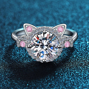 Silver Pink CZ Cat Ear Halo Promise Ring - Perimade & Co.