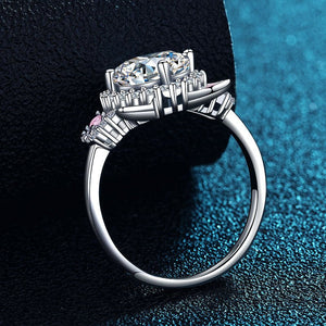 Silver Pink CZ Cat Ear Halo Promise Ring - Perimade & Co.