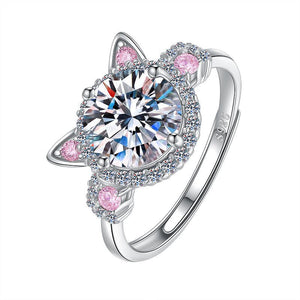 Silver Pink CZ Cat Ear Halo Promise Ring - Perimade & Co.