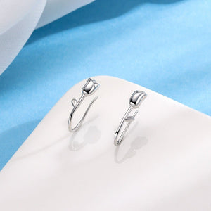 Silver Tulip Flower Dangle Drop Hook Earrings - Perimade & Co.