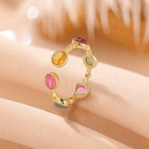 Six Multicolor Gemstone Open Adjustable Ring - Perimade & Co.