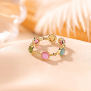 Six Multicolor Gemstone Open Adjustable Ring - Perimade & Co.