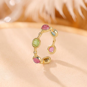 Six Multicolor Gemstone Open Adjustable Ring - Perimade & Co.