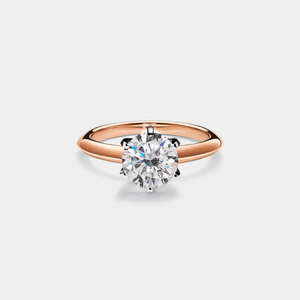 Rose gold ring with a diamond on a white background