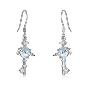 Sky Blue Topaz Planet Key Drop Hook Earrings - Perimade & Co.