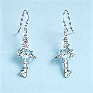 Sky Blue Topaz Planet Key Drop Hook Earrings - Perimade & Co.
