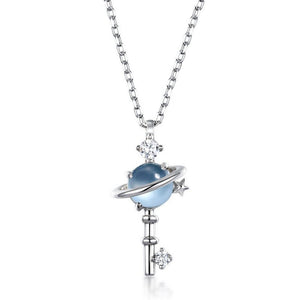 Sky Blue Topaz Planet Key Pendant Necklace - Perimade & Co.