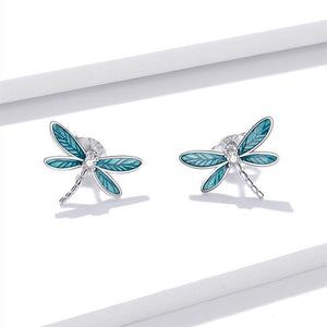 Small Blue Enamel Dragonfly Stud Earrings - Perimade & Co.