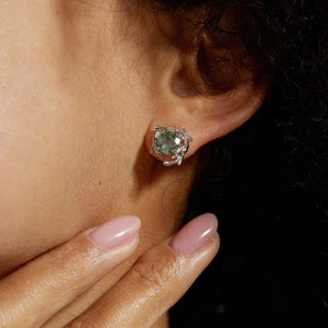 Small Green Moss Agate Leaf Stud Earrings - Perimade & Co.