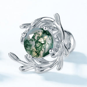 Small Green Moss Agate Leaf Stud Earrings - Perimade & Co.