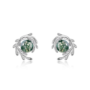 Small Green Moss Agate Leaf Stud Earrings - Perimade & Co.