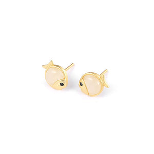 Small Green Red Jade Fish Stud Earrings - Perimade & Co.