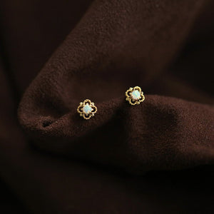Small Opal Four Leaf Clover Stud Earrings - Perimade & Co.
