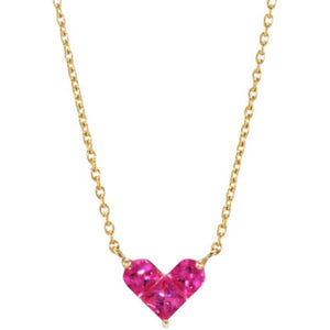 Three small heart-shaped pendant necklaces on gold-plated chains, displayed against a white background.