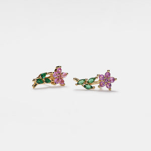 Small Purple Yellow Flower Stud Earrings - Perimade & Co.