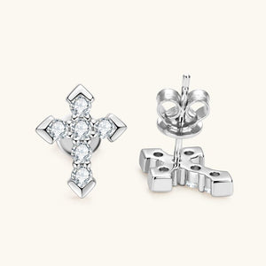Small Round Moissanite Cross Stud Earrings - Perimade & Co.