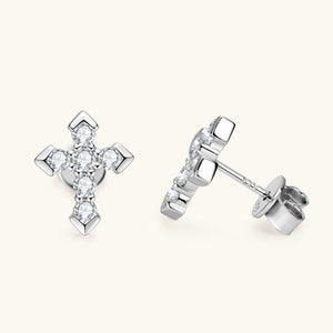 Small Round Moissanite Cross Stud Earrings - Perimade & Co.