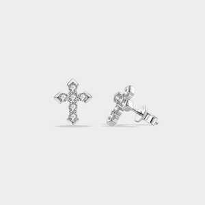 Small Round Moissanite Cross Stud Earrings - Perimade & Co.