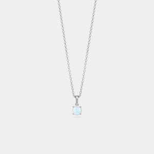 Silver necklace with a round pendant on a light gray background