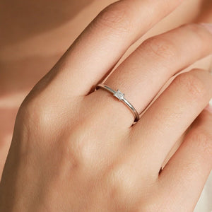 Small Square Moissanite Stack Thin Band Ring - Perimade & Co.