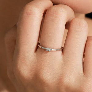 Small Square Moissanite Stack Thin Band Ring - Perimade & Co.