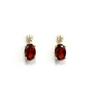 Small Starburst Oval Red Garnet Stud Earrings - Perimade & Co.