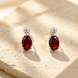 Small Starburst Oval Red Garnet Stud Earrings - Perimade & Co.