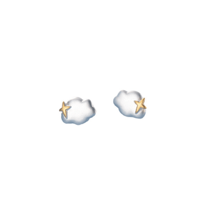 Pair of cloud-shaped earrings with star details on a white background