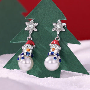 Snowflake Snowman Pearl Drop Stud Earrings - Perimade & Co.
