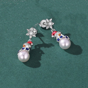 Snowflake Snowman Pearl Drop Stud Earrings - Perimade & Co.