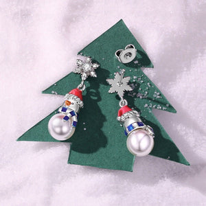 Snowflake Snowman Pearl Drop Stud Earrings - Perimade & Co.