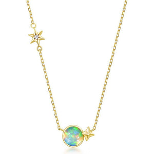 Solid 14k Gold Opal Star Charm Necklace - Perimade & Co.