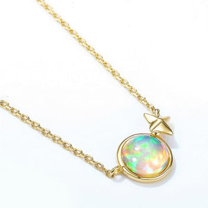 Solid 14k Gold Opal Star Charm Necklace - Perimade & Co.
