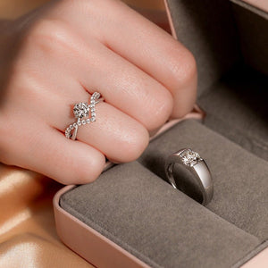 Solitaire Crown Pave CZ Couple Matching Ring - Perimade & Co.