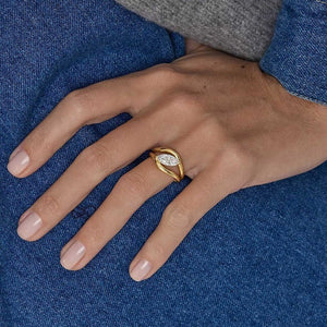 Solitaire Marquise CZ Bypass Swirl Band Ring - Perimade & Co.