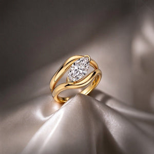 Solitaire Marquise CZ Bypass Swirl Band Ring - Perimade & Co.