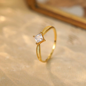 Solitaire Princess Cut CZ Textured Open Ring - Perimade & Co.