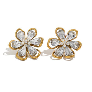 Sparkling CZ Flower Statement Stud Earrings - Perimade & Co.