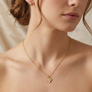Sparkling CZ Textured Floral Charm Necklace - Perimade & Co.
