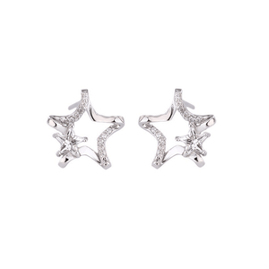 Star-shaped silver earrings on a white background
