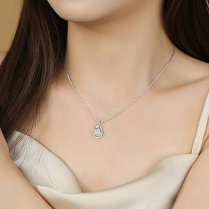 Sparkling Teardrop Opal Leaf Charm Necklace - Perimade & Co.