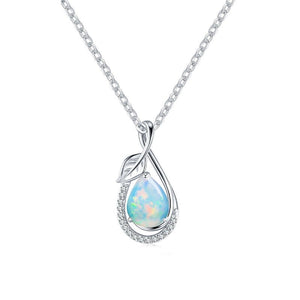 Sparkling Teardrop Opal Leaf Charm Necklace - Perimade & Co.