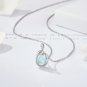 Sparkling Teardrop Opal Leaf Charm Necklace - Perimade & Co.