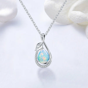 Sparkling Teardrop Opal Leaf Charm Necklace - Perimade & Co.